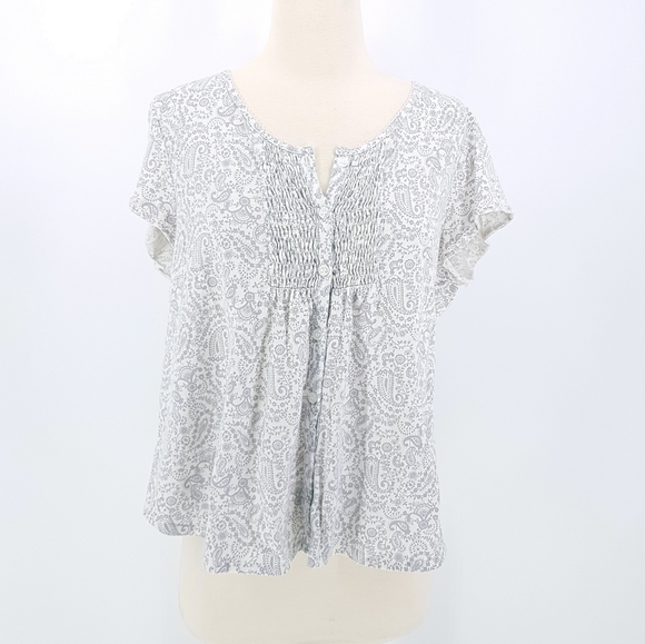 🆑Miss Elaine Grey White Paisley Floral Pajama Top